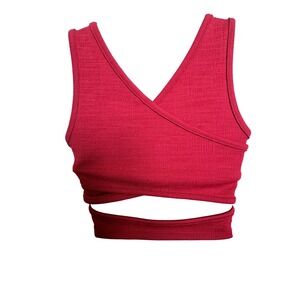 Roxy Magenta Pink Ribbed Crop Tank Top Cutout Wrap XS